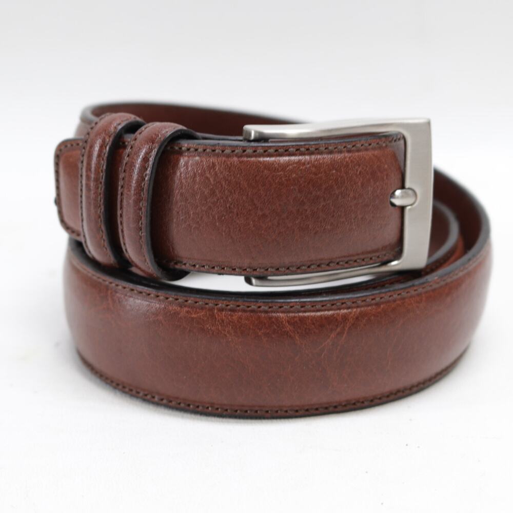 Perry Ellis Dress Belt Men 34 Brown Silver Tone Buckle Adjustable